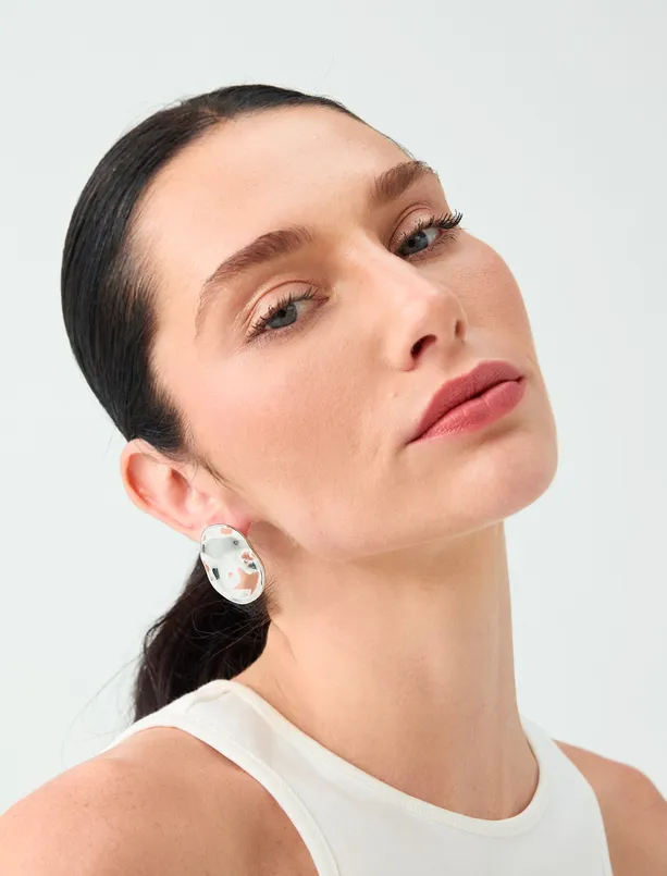 Women  Oval-Shaped Shiny Metal Earrings
